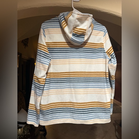 O'Neill Cream and Blue Striped Half-Zip Hooded Sweatshirt - Picture 3 of 4